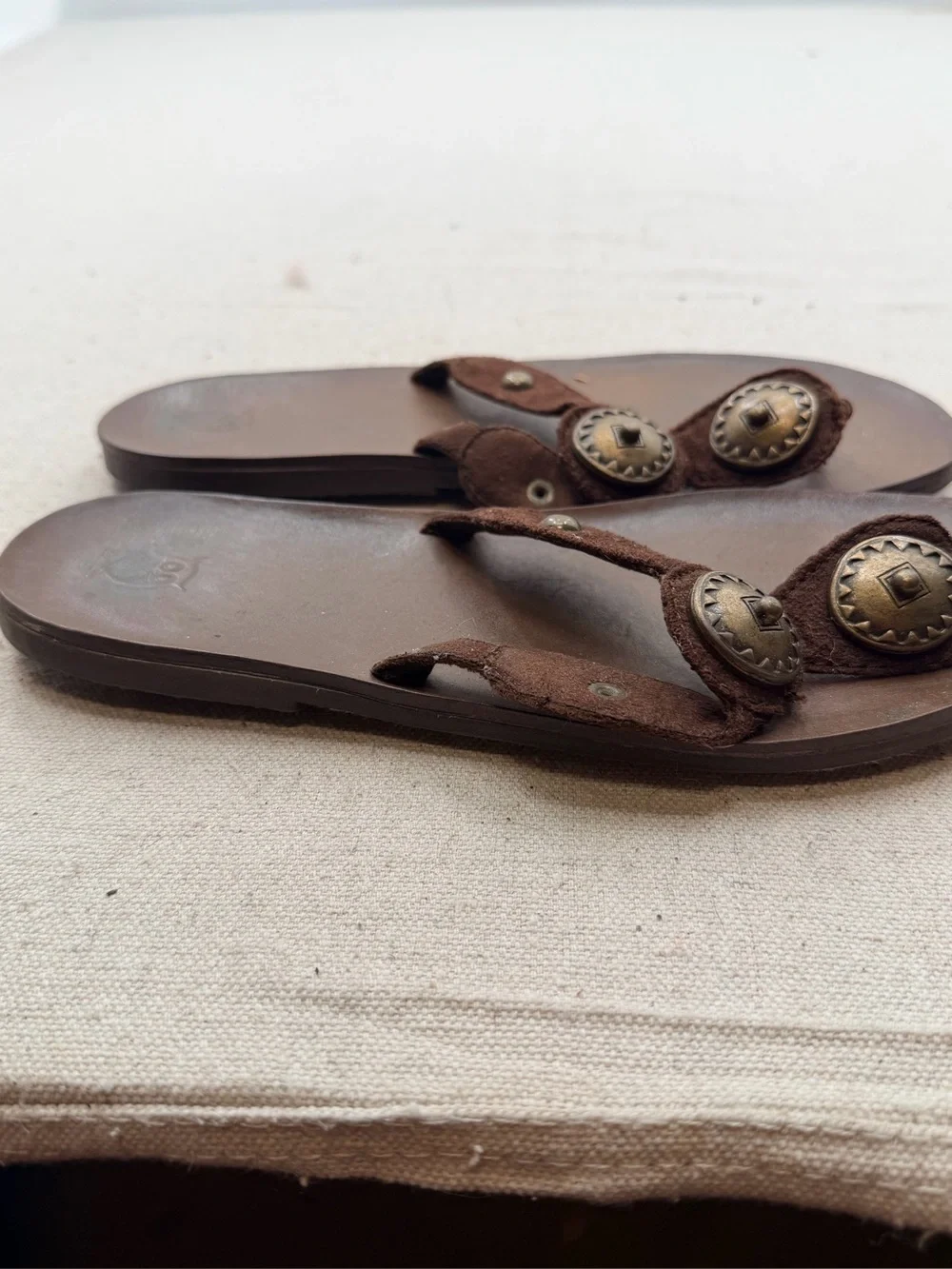 Mossimo Brown Leather Thong Sandals with Button Accent